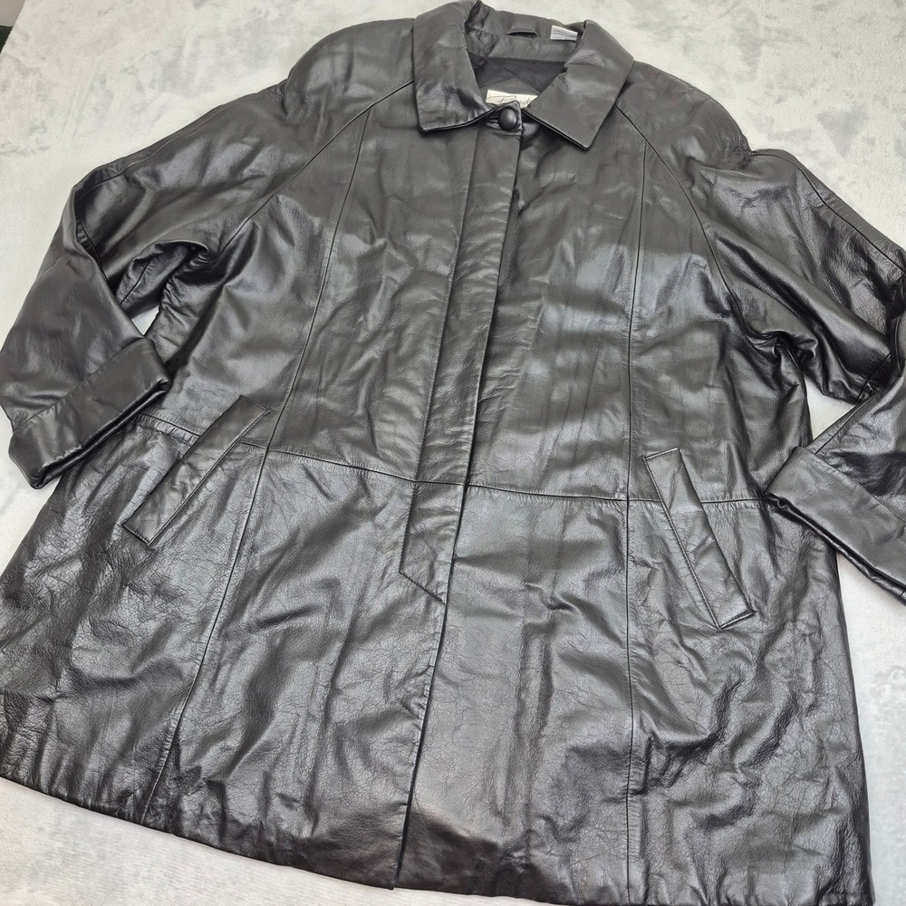 Ricardo Genuine Leather Car Coat Black Plus Size 3X Hidden Button Front Jacket